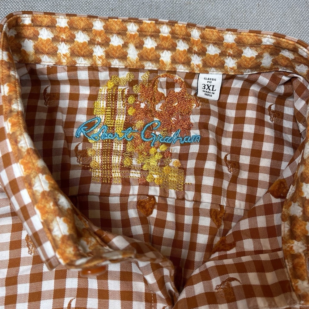 Robert Graham Shirt Mens‎ 3XL White Burnt Orange Check Short Sleeve Classic Fit - Picture 4 of 12